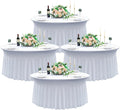 4 pk White Round Spandex Tablecloth for 60in Tables, Wrinkle Free Stretchy 120inch Fitted 5FT Table Cloths Round Table Covers with Skirt for Wedding Party Dining Banquet Events