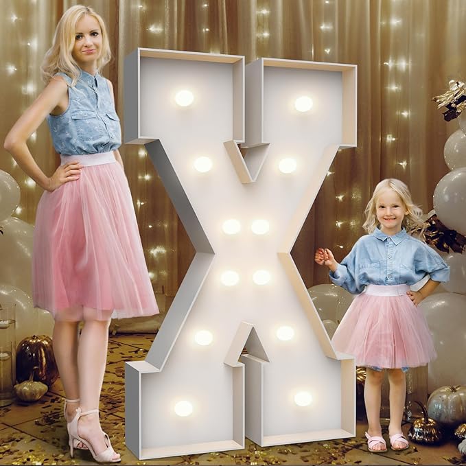 4FT Marquee Light Up Letters X,Party Decoration Large Marquee Light Up Letters with Weighted Water Bag,Pre-cut Foam Board Set Can Be Used for Birthdays,Weddings,Baby Anniversaries