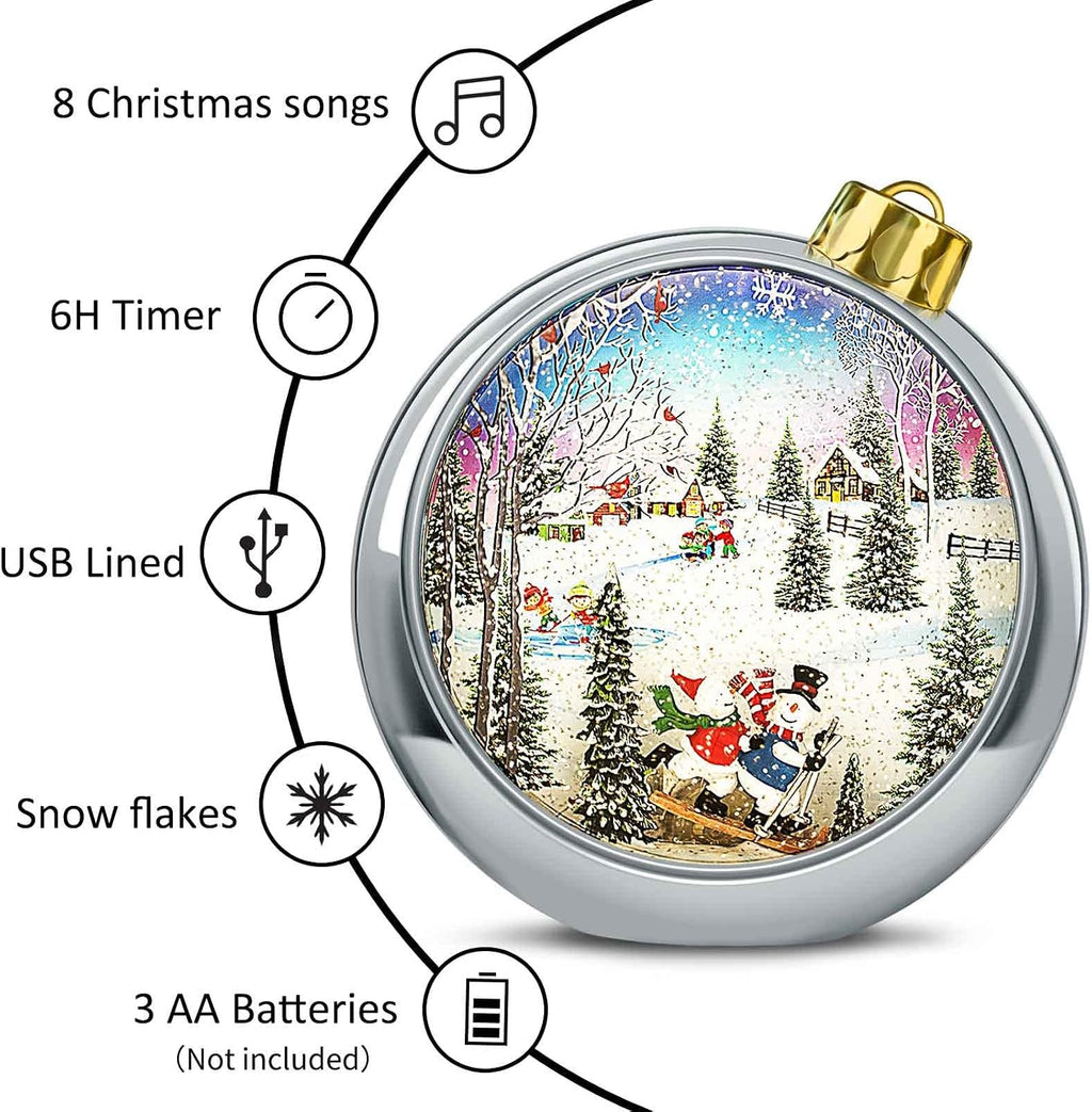 Large Christmas Snowman Snow Globe Light up Lantern with 8 Songs, 8.7" Silver Big Christmas Snow Globes for Kids Adults, 6H Timer & Dual Power, Snowglobes Christmas Decorations Indoor Gifts for Women