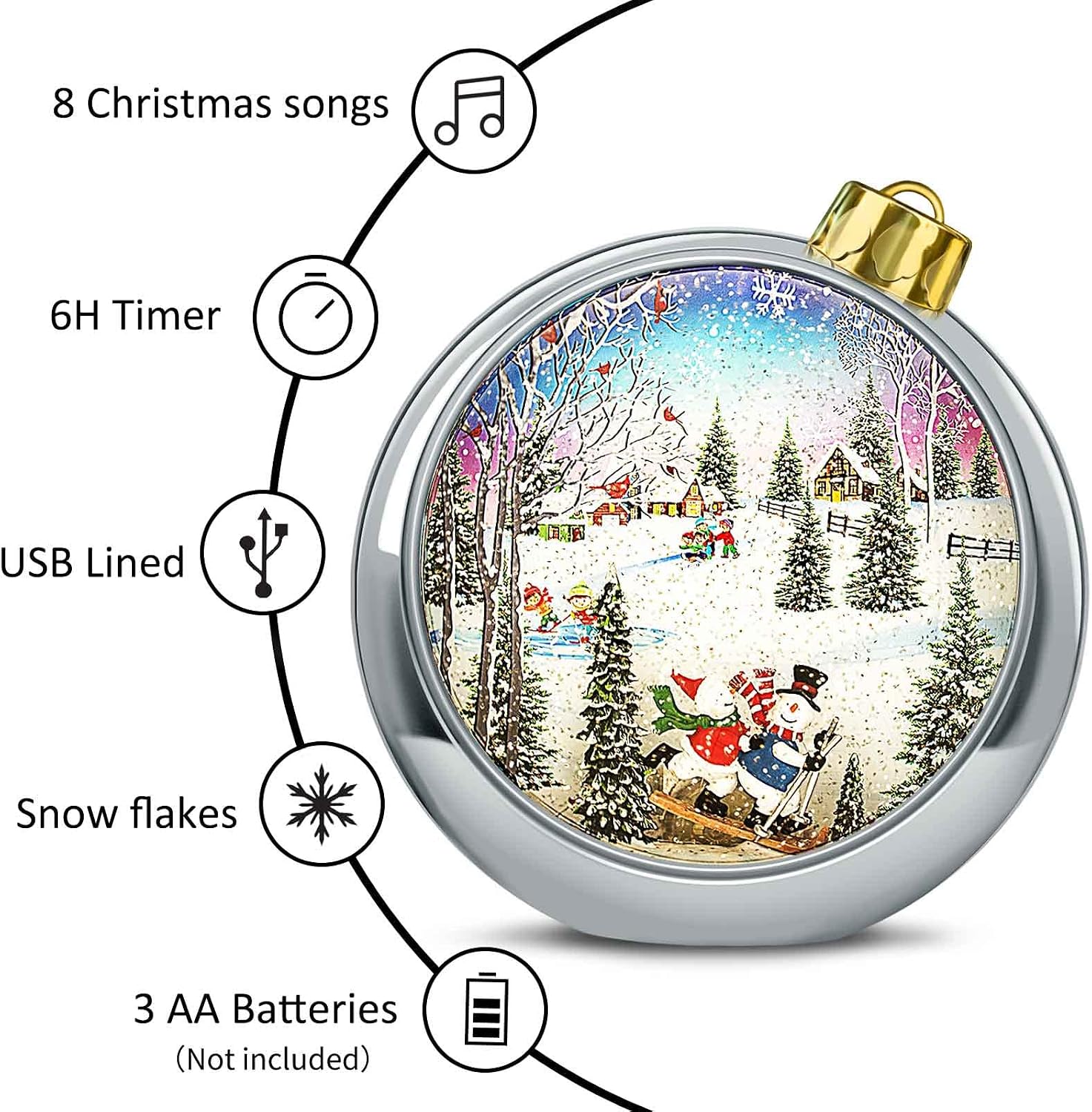 Large Christmas Snowman Snow Globe Light up Lantern with 8 Songs, 8.7" Silver Big Christmas Snow Globes for Kids Adults, 6H Timer & Dual Power, Snowglobes Christmas Decorations Indoor Gifts for Women