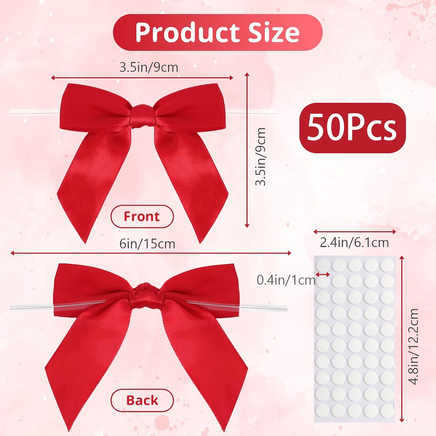 50Pcs Red Twist Tie Bows, 3.5'' Pre-Tied Satin Ribbon Small Red Bows for Gift Wrapping Treat Bags Crafts, Mini Bows Garland for Wedding,Birthday Party,Bridal Shower, Thanksgiving,Christmas Gifts