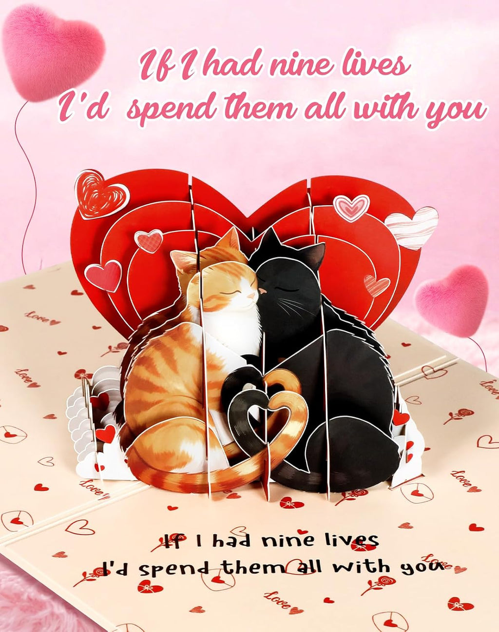 Pop Up Anniversary Card - Cat Couple Theme 3D Romantic Anniversary Pop Up Card Cute Wedding, Birthday Thinking of You Cards with Envelope Gift for Cats Lover, Her, Him, Wife, Girlfriend, Boyfirend, Husband