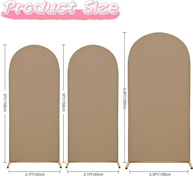 6.6FT Wedding Arch Covers Arch Backdrop Cover Arch Stand Covers Set Arch Cover Spandex Fabric Stretchy Backdrop for Wedding Birthday Party Decoration Baby Shower (Khaki)