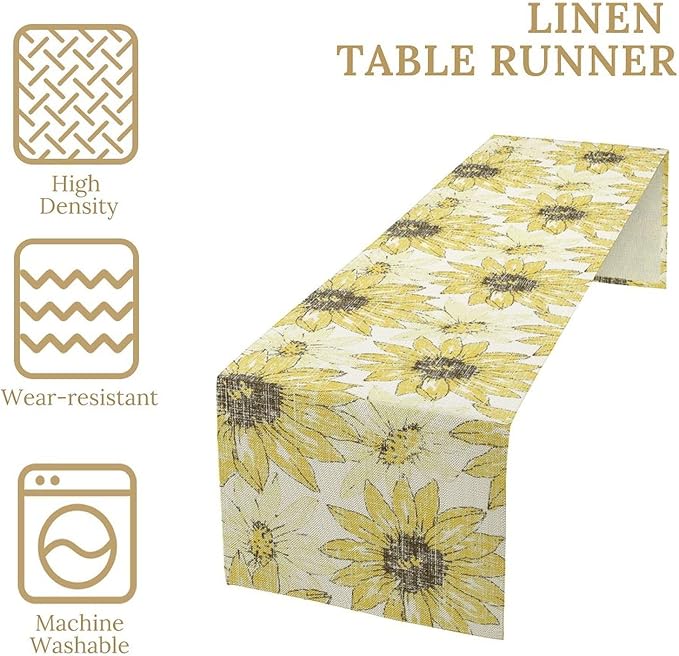 Chrysanthemum Vintage Floral Table Runner, Elegant Grunge Gray Sunflower Spring Summer Elegant Pattern Artichokes Flower Table Runner for Party Kitchen Dining Living Room Decor, 13x108 Inch