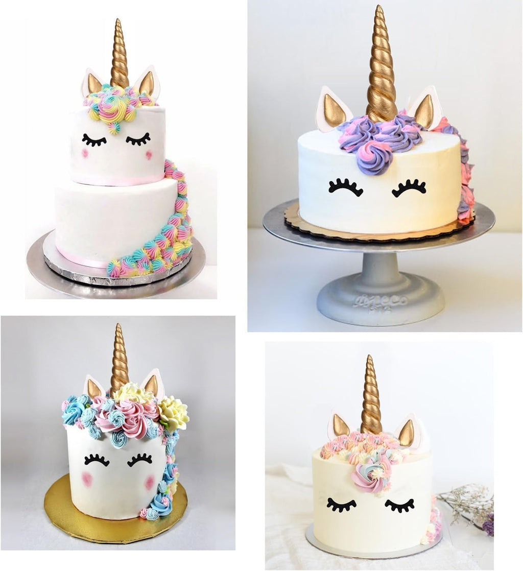 Unicorn Cake Topper, Reusable Gold Unicorn Horn, Ears and Eyelashes Party Cake Decoration Value Set for Unicorn Party Decoration for Baby Shower, Wedding and Birthday Party(Set of 5)