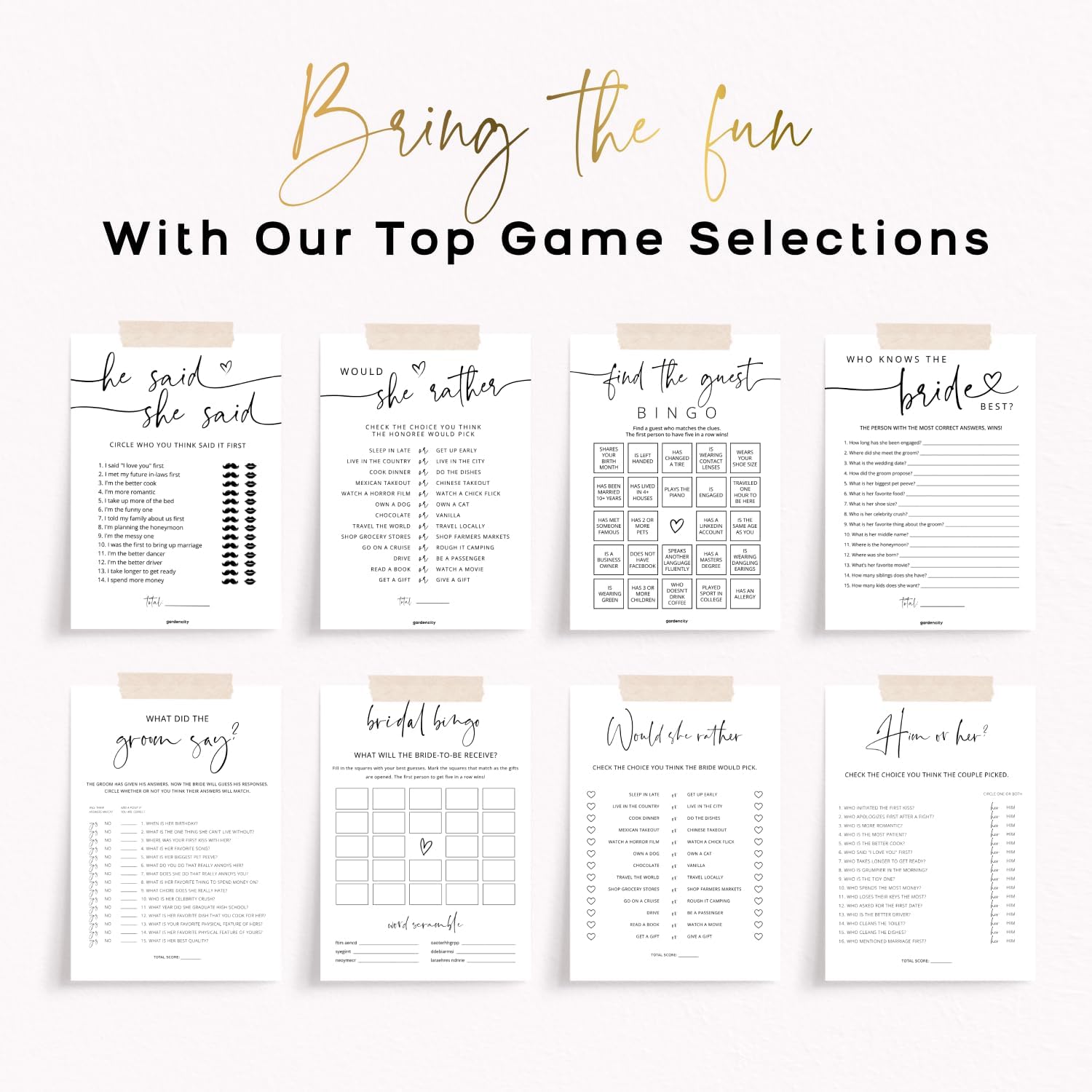 GardenCity Guess Who Bride or Groom?, Bridal Shower Games for 50 Guests, Minimalist