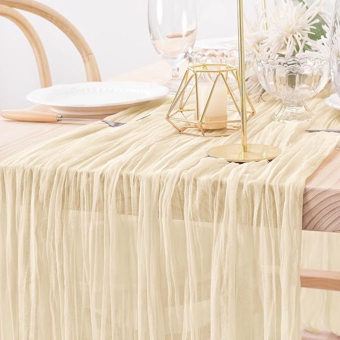 MLMW 6 Pack Beige Table Runner Cheesecloth Boho Gauze Rustic Cheese Cloth Table Runner 160 inch Sheer 13.3ft for Thanksgiving Wedding Party Baby Bridal Shower Birthday