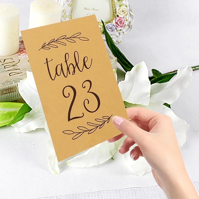 Wedding Table Numbers 1-25, 25 Karft Cards with 25 Gold Holders, 1 Set of 25 Table Numbers for Wedding Reception, Birthday Party (Card and Holder)
