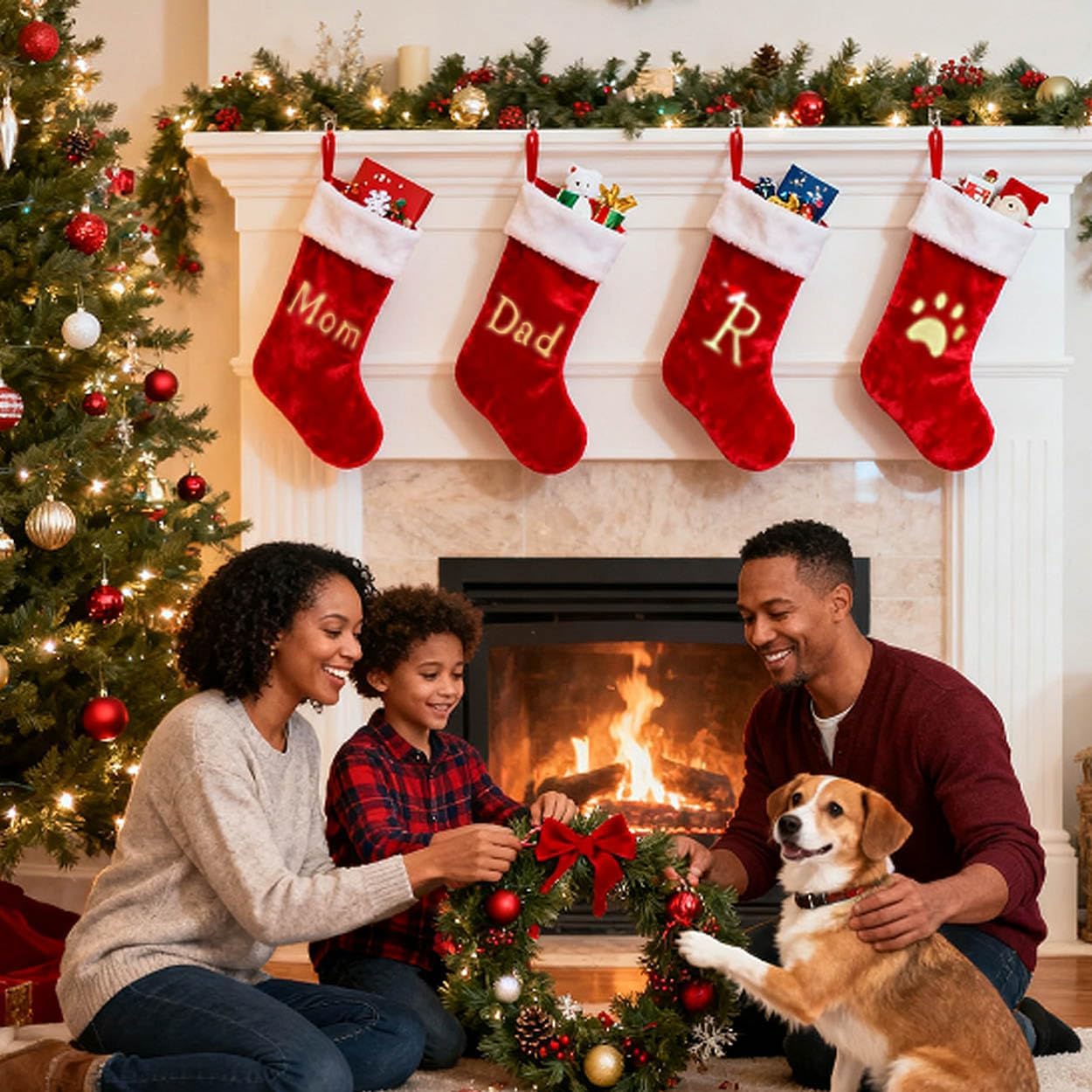 Large Christmas Stockings Monogram Christmas Stocking with Letter Red Velvet Stockings for Christmas Decor Personalized Name Letter (Letter M)