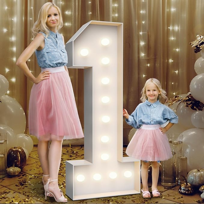 4FT Marquee Light Up Numbers 1,Party Decoration Large Marquee Light Up Letters with Weighted Water Bag,Pre-cut Foam Board Set Can Be Used for Birthdays,Weddings,Baby Anniversaries