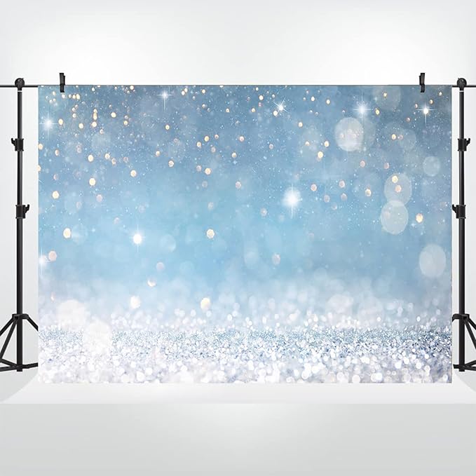 8x6ft Blue Bokeh (Not Glitter) Backdrops Birthday Party Abstract Golden Sparkling Spots Photography Background Baby Shower Wedding Prom Graduation Party Bokeh Decor Banner Photoshoot Props