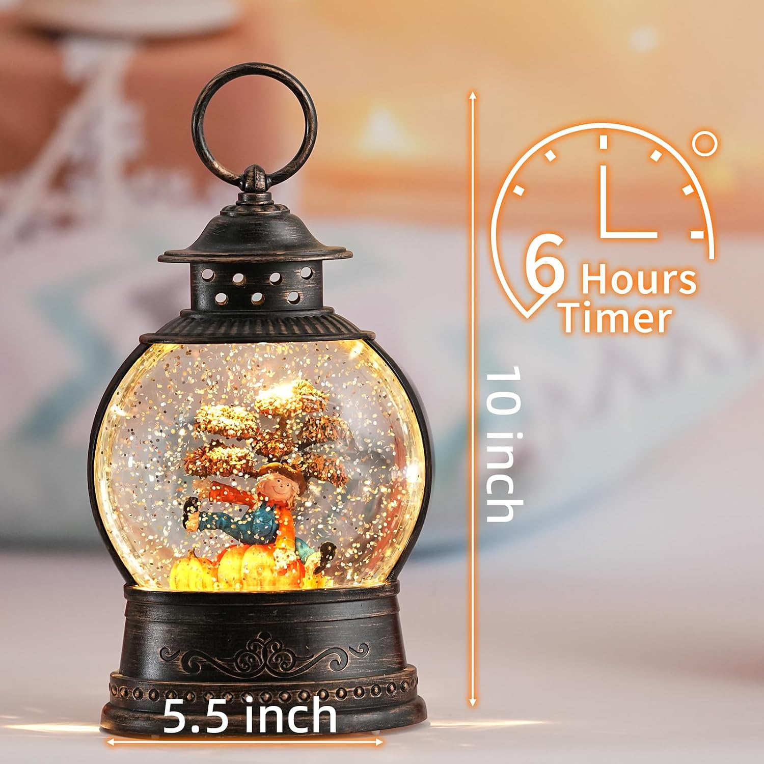 Thanksgiving Decorations Snow Globes, Light Up Snow Globe Lantern with Scarecrow Pumpkin, 6H Timer, USB & Battery Operated Fall Decorations for Autumn Thanksgiving Harvest…