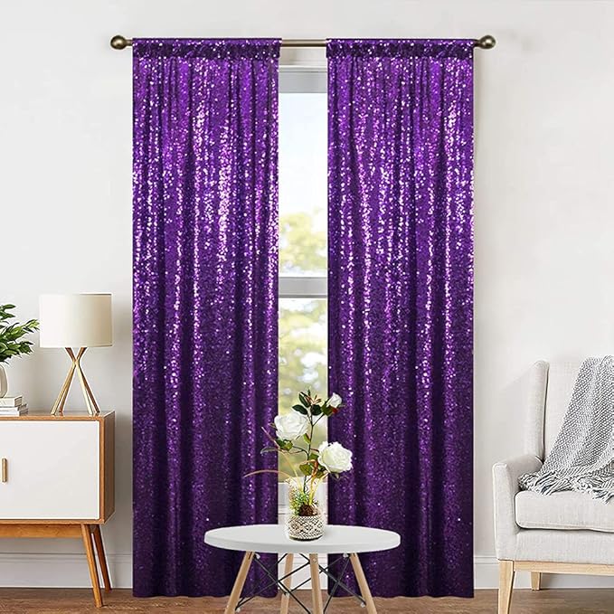 Eternal Beauty Sequin Backdrop Curtains, 2x8 Ft-2 Panels Purple Back Drop for Shimmer Photography Party Wedding Birthday Decor