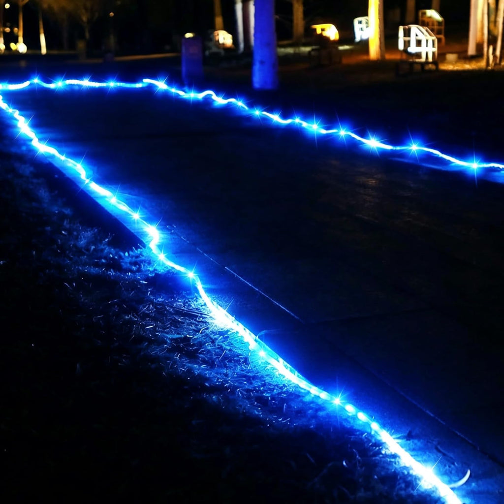 DINGFU 50ft 360 LED Waterproof Rope Lights, 110V Connectable Indoor Outdoor Blue Rope Lights for Outside, Deck, Patio, Pool, Camping, Bedroom Decor, Landscape Lighting and More (Blue)