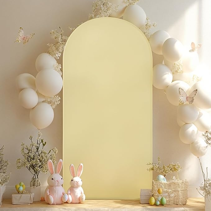 6.6FT Beige Arch Backdrop Cover - Polyester Fitted Wedding Arch Stand Covers Round Top Chiara Arch Backdrop Cover for Birthday Party Banquet Photo Background Decoration