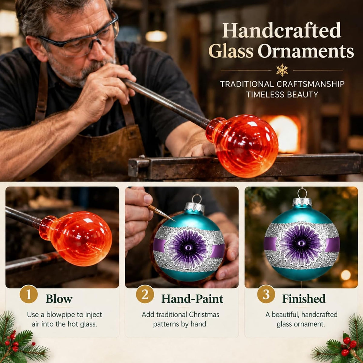 soulchen 10 pcs vintage glass christmas ornaments, glitter shown in use