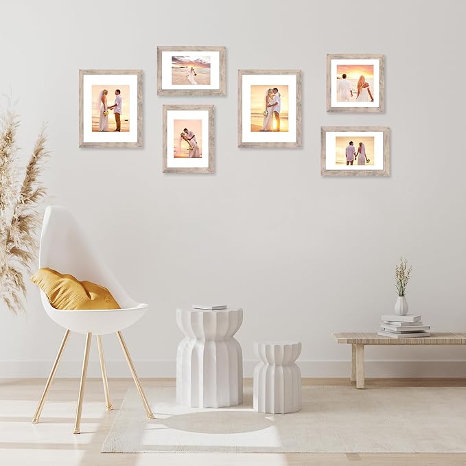 11x14 Picture Frame Set of 2 with Tempered Glass, Smoke Gray Frame Display 8x10 Picture with Mat or 11 x 14 Without Mat, Wooden Photo Frame for Horizontal or Vertical Wall Mount