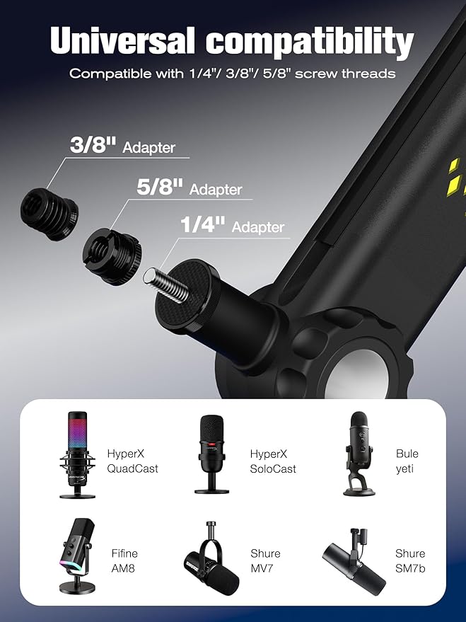 SUNMON RGB Mic Arm – Adjustable Boom Arm with Rhythm RGB Lighting for Blue Yeti, HyperX QuadCast, Rode, Fifine AM8, and More – Perfect for Podcasting, Streaming, and Gaming