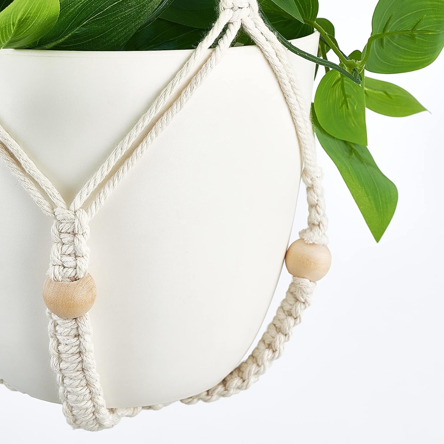 Mkono Fake Hanging Plant with Pot, Artificial Plants for Home Decor Indoor Macrame Plant Hanger with Fake Vines Greenery for Bedroom Bathroom Kitchen Office Decor, Ivory (Pothos)