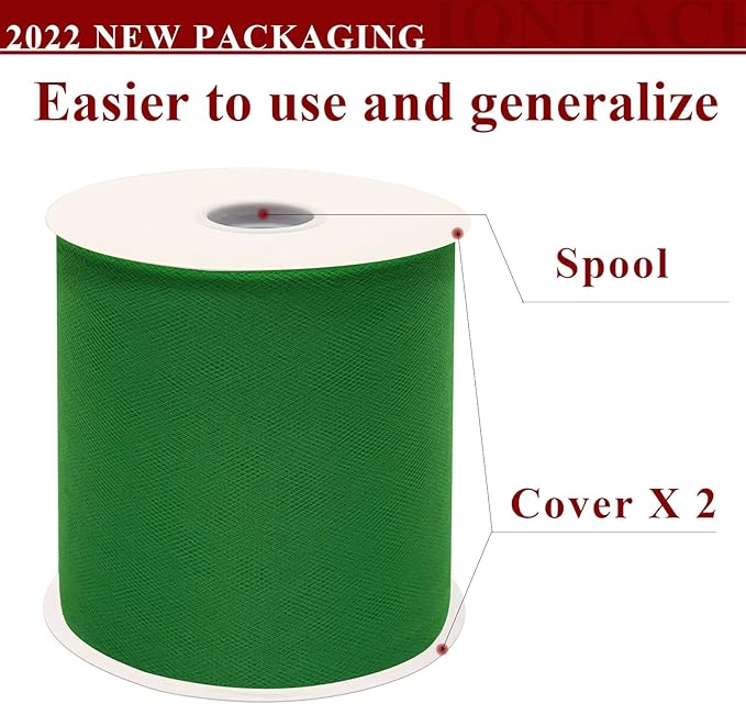 Emerald Green Tulle Fabric Rolls 6 Inch by 200 Yards (600 feet) Fabric Spool Tulle Ribbon for DIY Green Tutu Christmas Gift Wrapping Baby Shower Birthday Party Wedding Decorations Craft Supplies