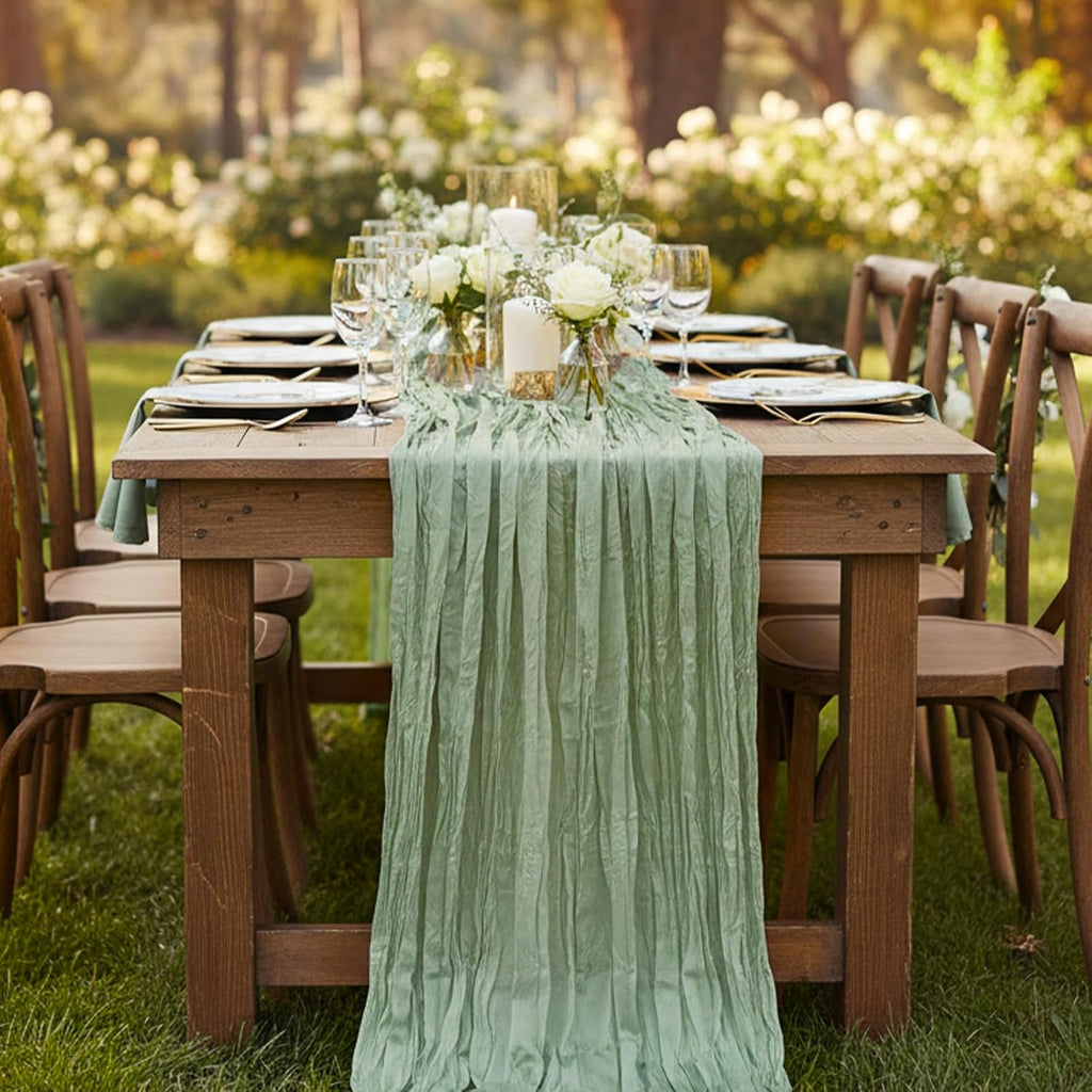 3 Pack Sage Green Cheesecloth Table Runner 120 Inch 10FT Cheese Cloth Runners for Baby Shower, Boho Decor, Wedding Decoration, Jungle Theme Party