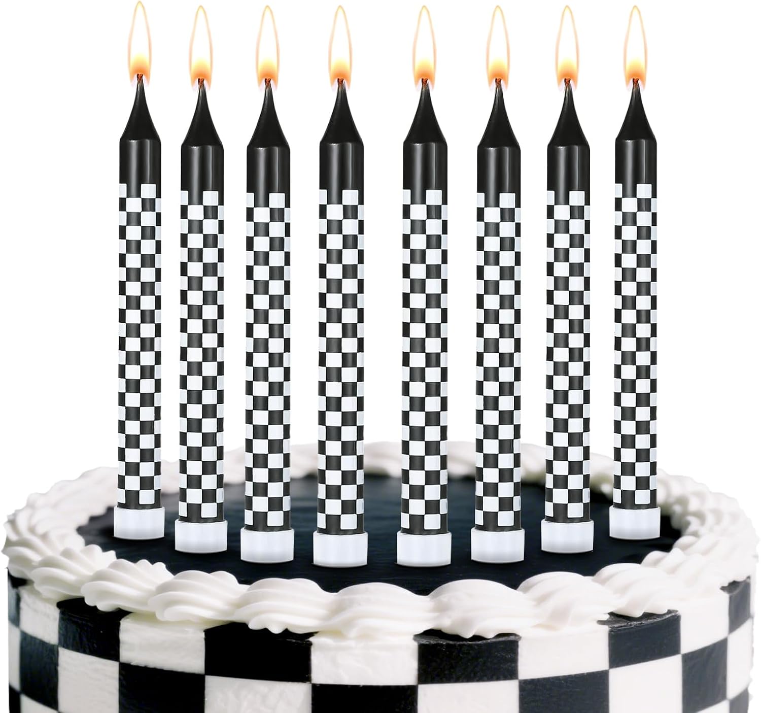 12Pcs Race Car Birthday Candles Cake Topper for Birthday Party Decorations | Black and White Checkered Flag Themed Cupcake Topper for Racing Birthday Decorations Party Supplies