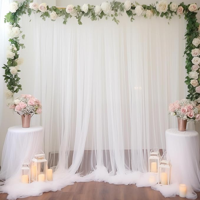 20ft X 10ft White Tulle Backdrop Curtain for Parites, Sheer Backdrop Curtains Fabric Drapes for Wedding Ceremony Arch Party Stage Decorations