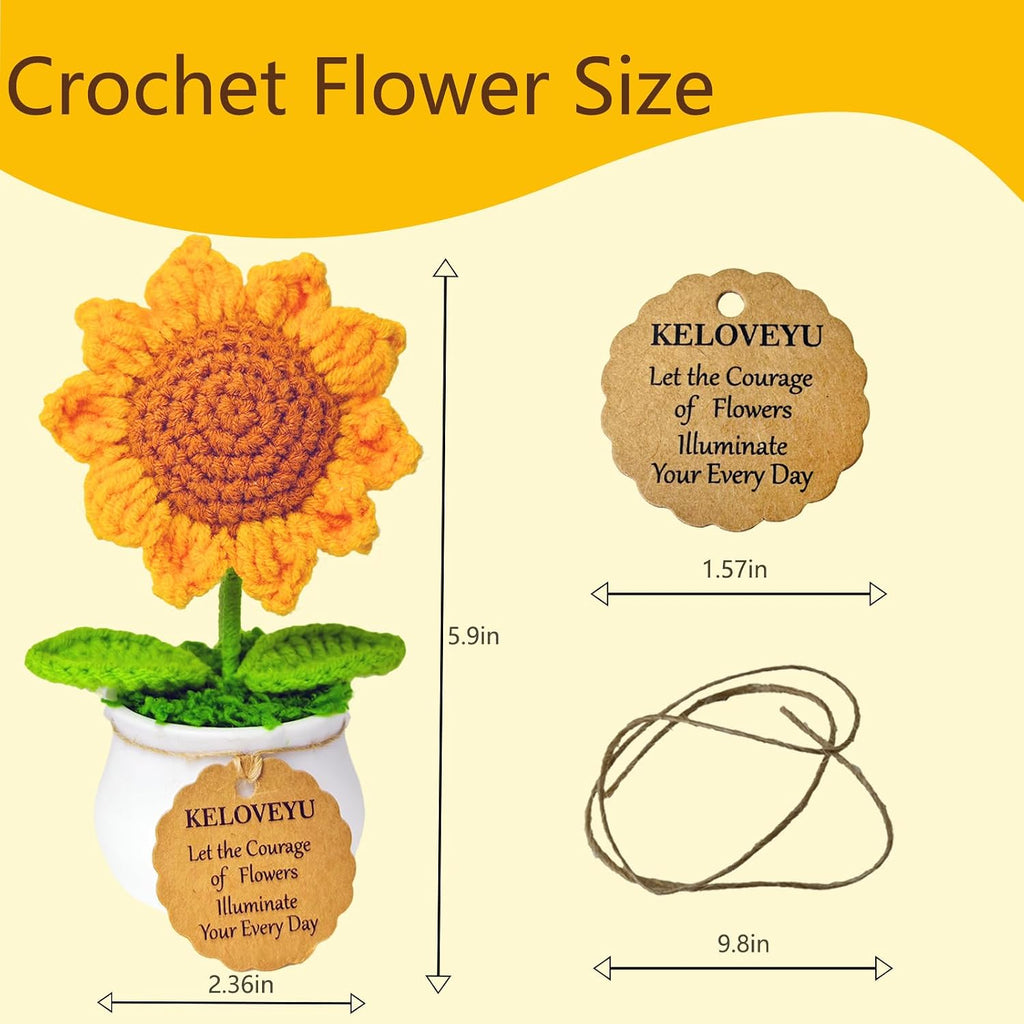 Crochet Flowers Gift Crochet Sunflower Emotional Support Plush Plant Cute Desk Decor Car Dashboard Home Office Decor Mothers Day Valentines Day Birthday Gifts (Orange)
