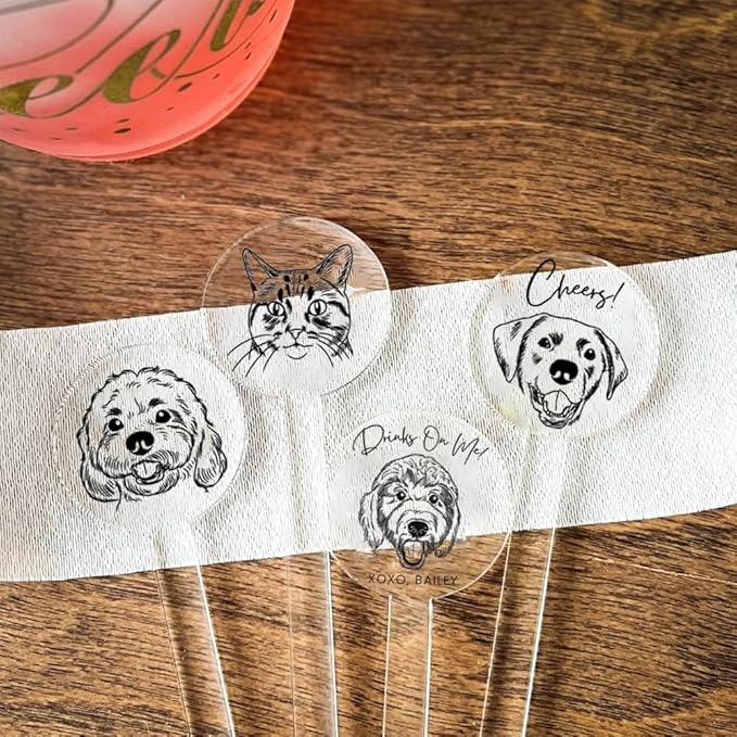 Coolslove Personalized Wedding Dog Stir Sticks, Custom Illustrated Pet Acrylic Cocktail Stirrers, Acrylic Cocktail Stirrers, Wedding Drink Sticks, Wedding Favors Decors Essentials Style 2