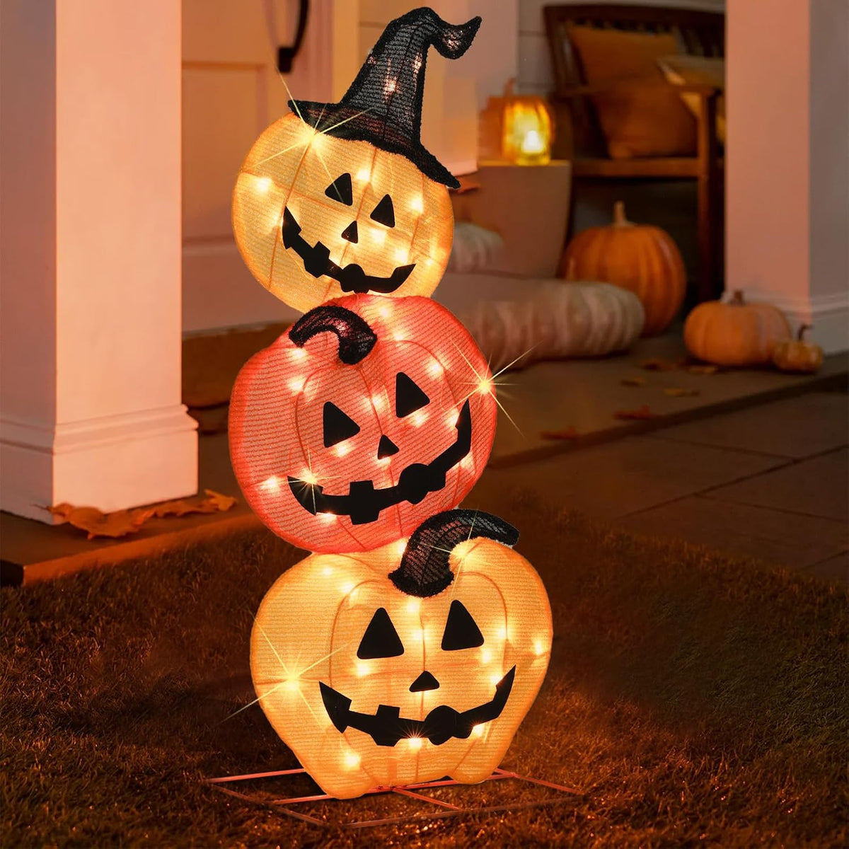 halloween lighted 3 stacked pumpkins, 39’’ h pre-lit, main product view