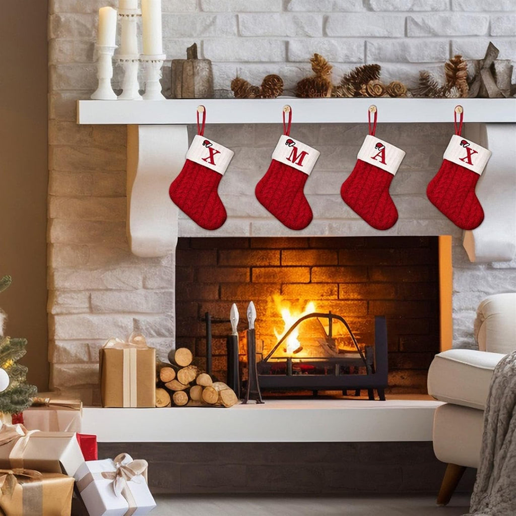 YKW Christmas Stockings Personalized Initial Letters A-Z Cable Knit - Individual Monogram Knitted Xmas Stocking Embroidered Red White Family Holiday Fireplace Mantel Gift (O)