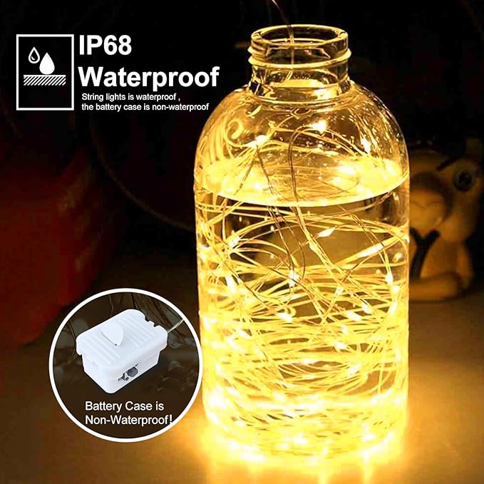 pozzolanas 24 Pack 7ft Waterproof LED Fairy Lights - Battery Operated String Lights with 20 LEDs for Home, Mason Jar, Party, Wedding, Halloween, Christmas Decorations (12 White & 12 Warm White)