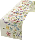Watercolor Floral Table Runner, Colorful Spring Summer Nature Flower Dragonfly Pattern Print Table Runner for Kitchen Dinning Table Runner Decor Home Wedding Party Holiday, 13x36 Inch