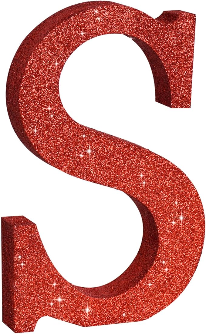 TONIFUL 8 Inch Red Glitter Letter S Table Centerpiece A-Z Red Birthday Party Decorations,Red Alphabet S for Birthday,Chrismas,Graduation,Bridal Shower,Wedding,Anniversary Party Supplies