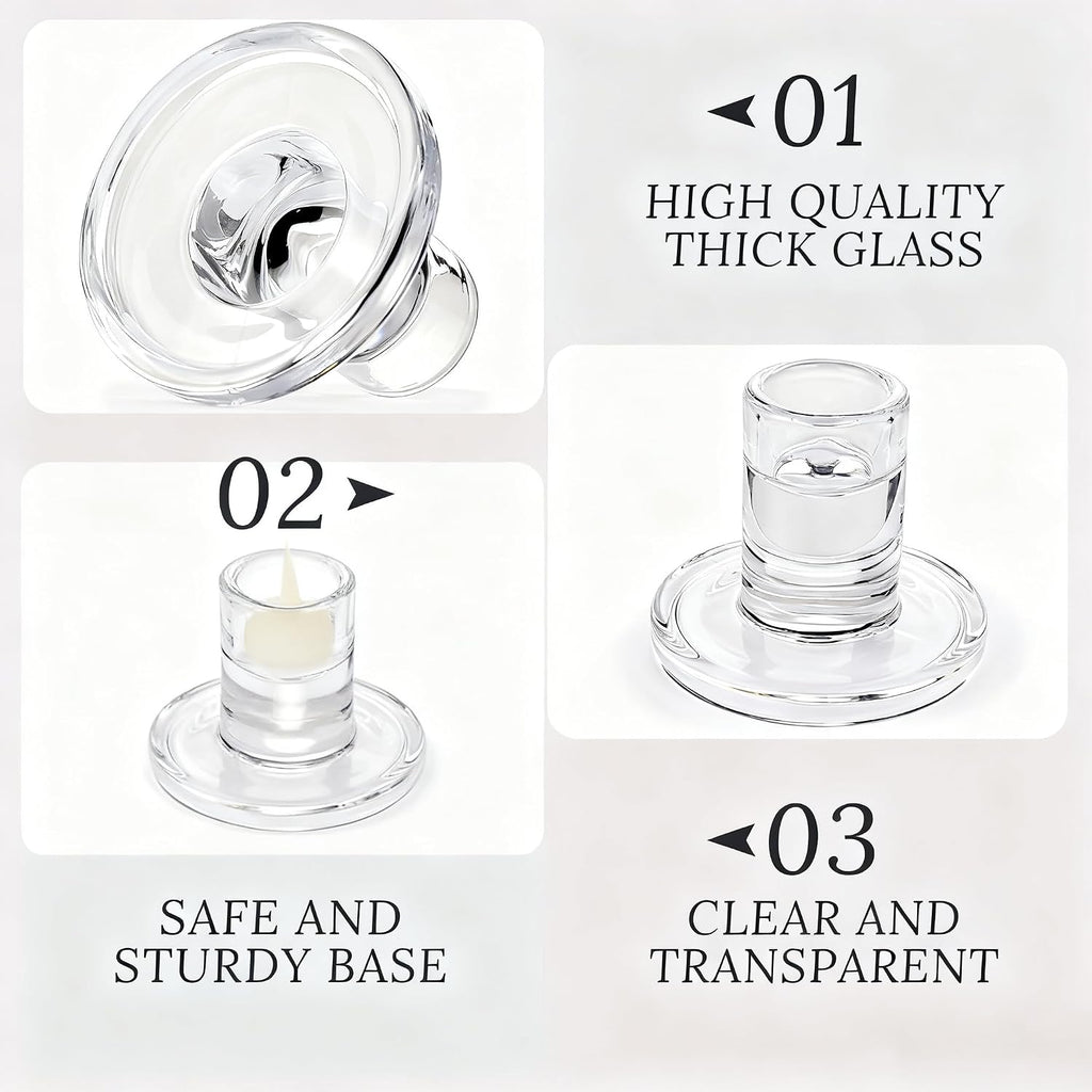 24 Pack Clear Glass Taper Candle Holders, 2.5 Inch Small Candlestick Stands for for Candle Sticks Christmas Party Living Room Dinner Advent Decoration (24)