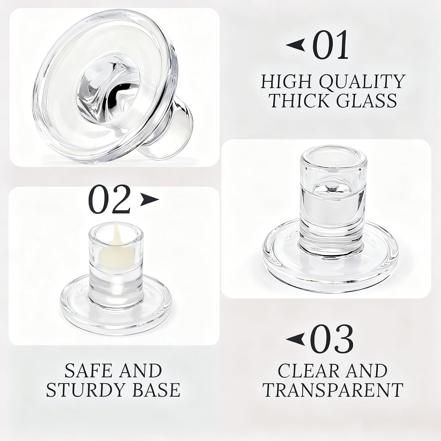 24 Pack Clear Glass Taper Candle Holders, 2.5 Inch Small Candlestick Stands for for Candle Sticks Christmas Party Living Room Dinner Advent Decoration (24)