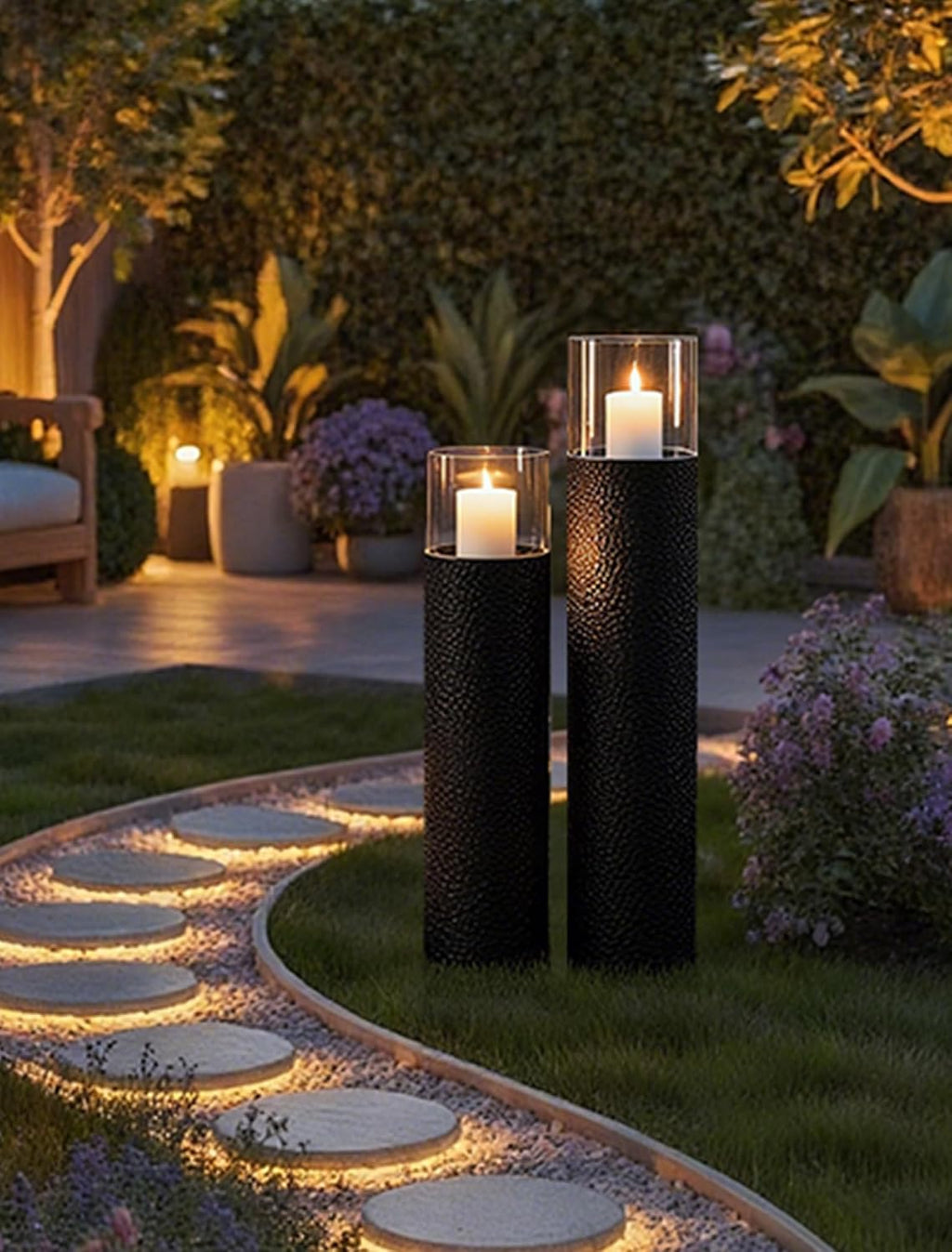 Sziqiqi Tall Floor Candle Holders: 34/27 inch Hurricane Pillar Candleholders Set of 2 for Home Decor - Large Black Cylinder Candle Stand for Outdoor Porch Living Room Fireplace