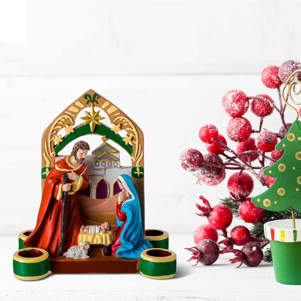 Nativity Advent Decorations Advent Candle Holder Holy Family Nativity Scene with Arch Candle Holder Religious Decors for Christmas Supplies(Multicolor)