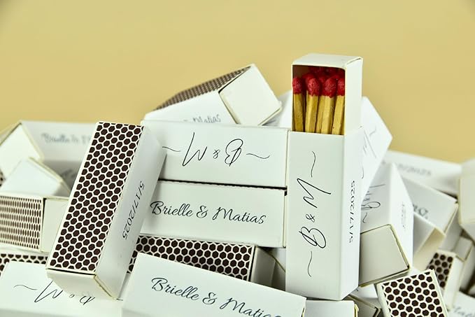Custom Matchboxes - Set of 10 - Personalized - 2" Inch Long - Colorful Matchsticks - Weddings – Wedding Favor - Matchboxes, Custom Matchbox (2" Matchsticks, Wedding Design #4)