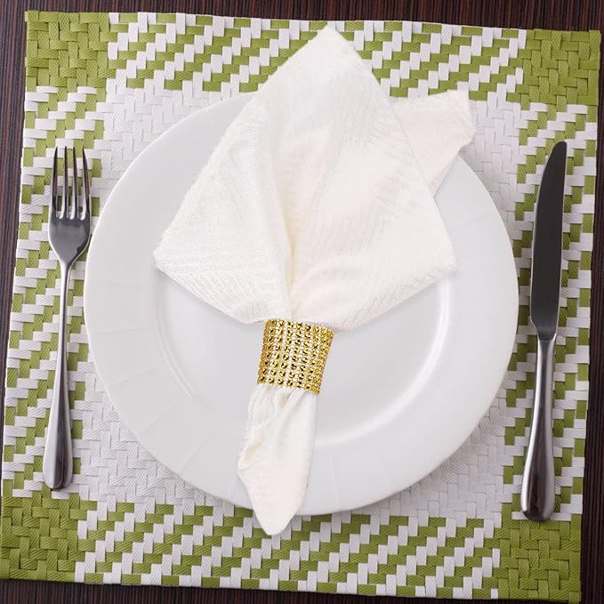 Bling Napkin Rings Set of 150, Rhinestone Gold Napkin Rings Diamond Adornment Napkin Holder Bulk for Wedding, Dinner, Party, Table Decorations, Gold