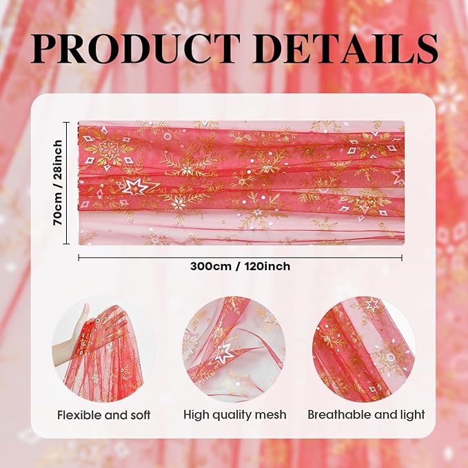 Artoid Mode Red Gold Snowflakes Christmas Gauze Table Runner 120 Inch 10FT, Winter Seasonal Sheer Dining Holiday Wedding Table Decor for Home Party