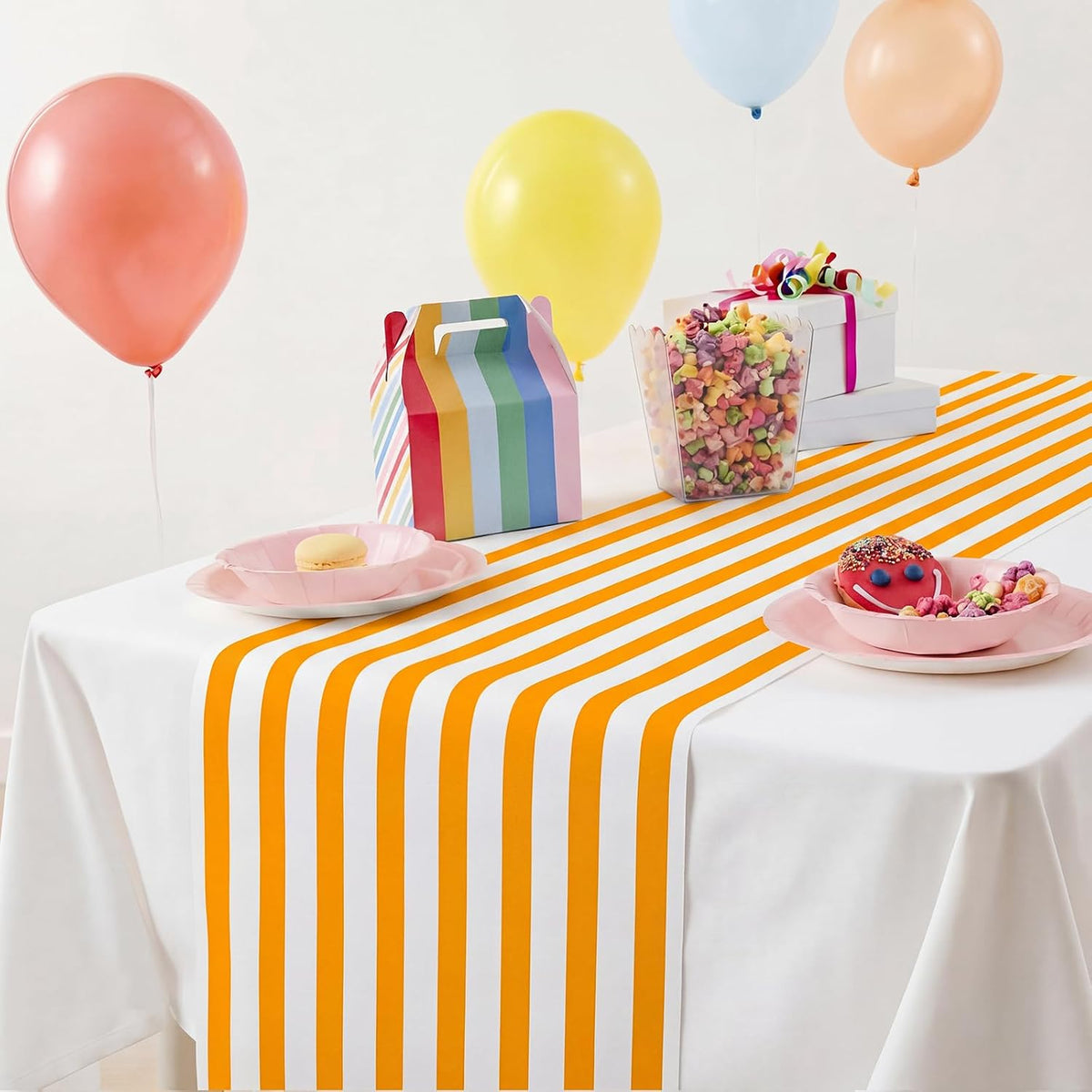 AmazingSpark Striped Table Runner Roll,Orange,50' Long X 16" Wide