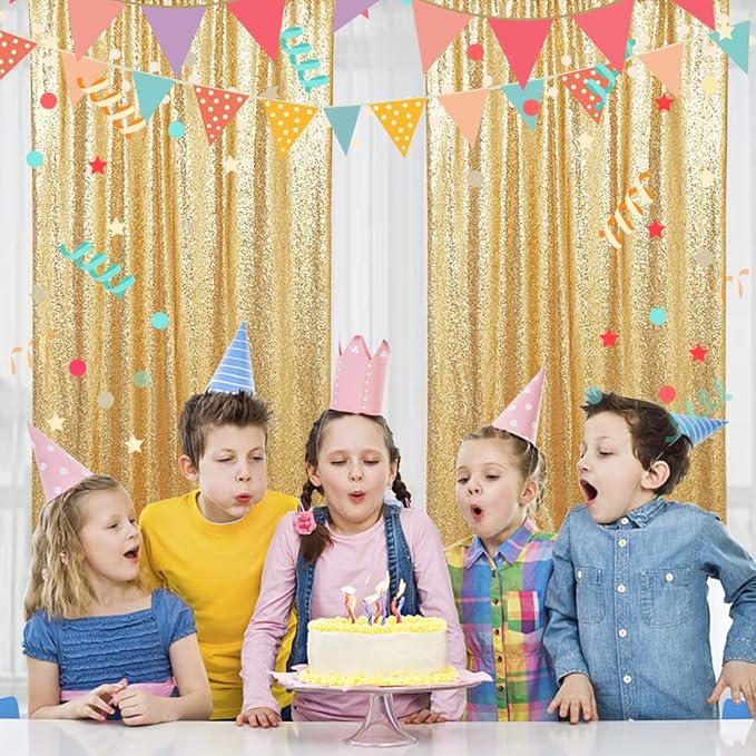 Poise3EHome Gold Sequin Backdrop Curtains,4 Panels 2FTx8FT Glitter Background for Party Birthday Party Baby Shower Wedding Christmas Thanksgiving Halloween Holiday Festival Decor