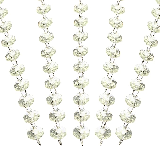 PATIKIL 14 mm Crystal Garland Strands, 16.4 Ft Acrylic Octagon Chandelier Bead Chains String for DIY Craft Wedding Party Home Decorative Jewelry Making, Champagne