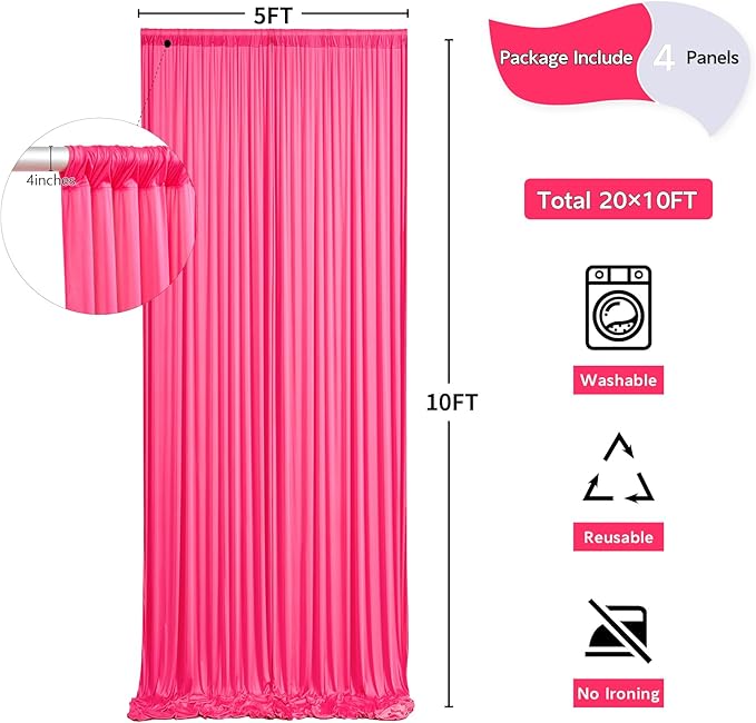 20 ft x 10 ft Wrinkle Free Fuchsia Backdrop Curtain for Parties, 4 Panels Polyester Hot Pink Photo Backdrop Drapes for Wedding Birthday Party Baby Shower
