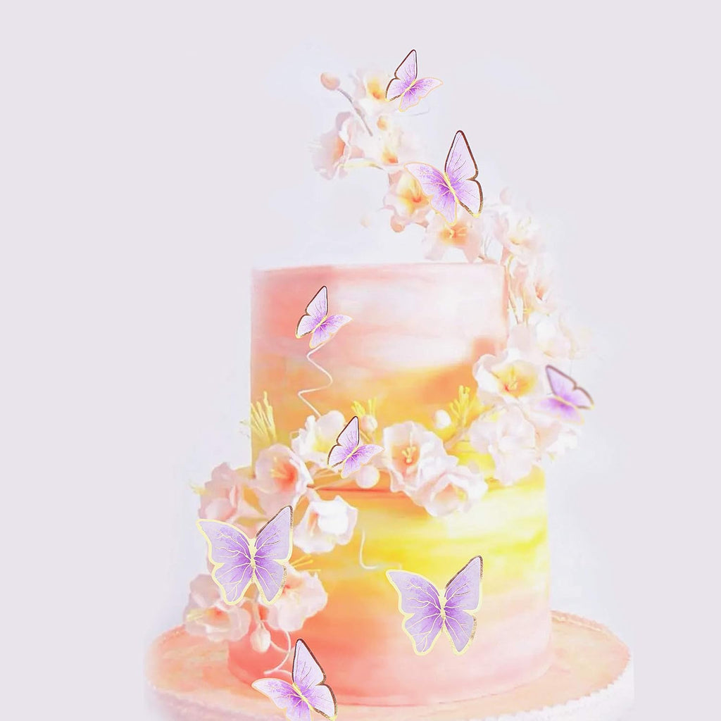 30Pcs 2D Waterproof Purple Butterfly Cake Topper Transparent Golden Butterflies Cupcake Toppers for Butterfly Birthday Wedding Floral Cake Decorartions Butterflies Wall Decorations Party Supplies