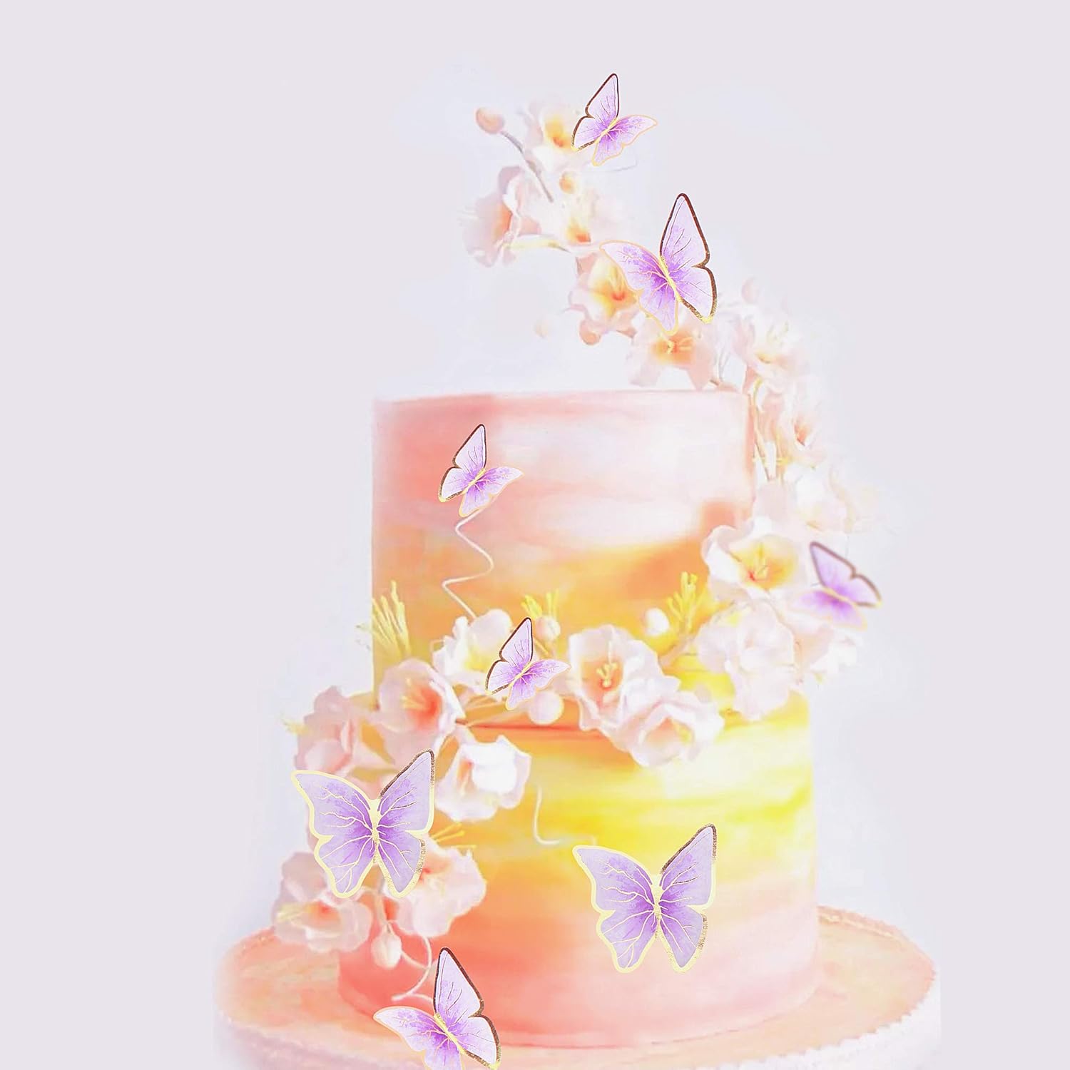 30Pcs 2D Waterproof Purple Butterfly Cake Topper Transparent Golden Butterflies Cupcake Toppers for Butterfly Birthday Wedding Floral Cake Decorartions Butterflies Wall Decorations Party Supplies