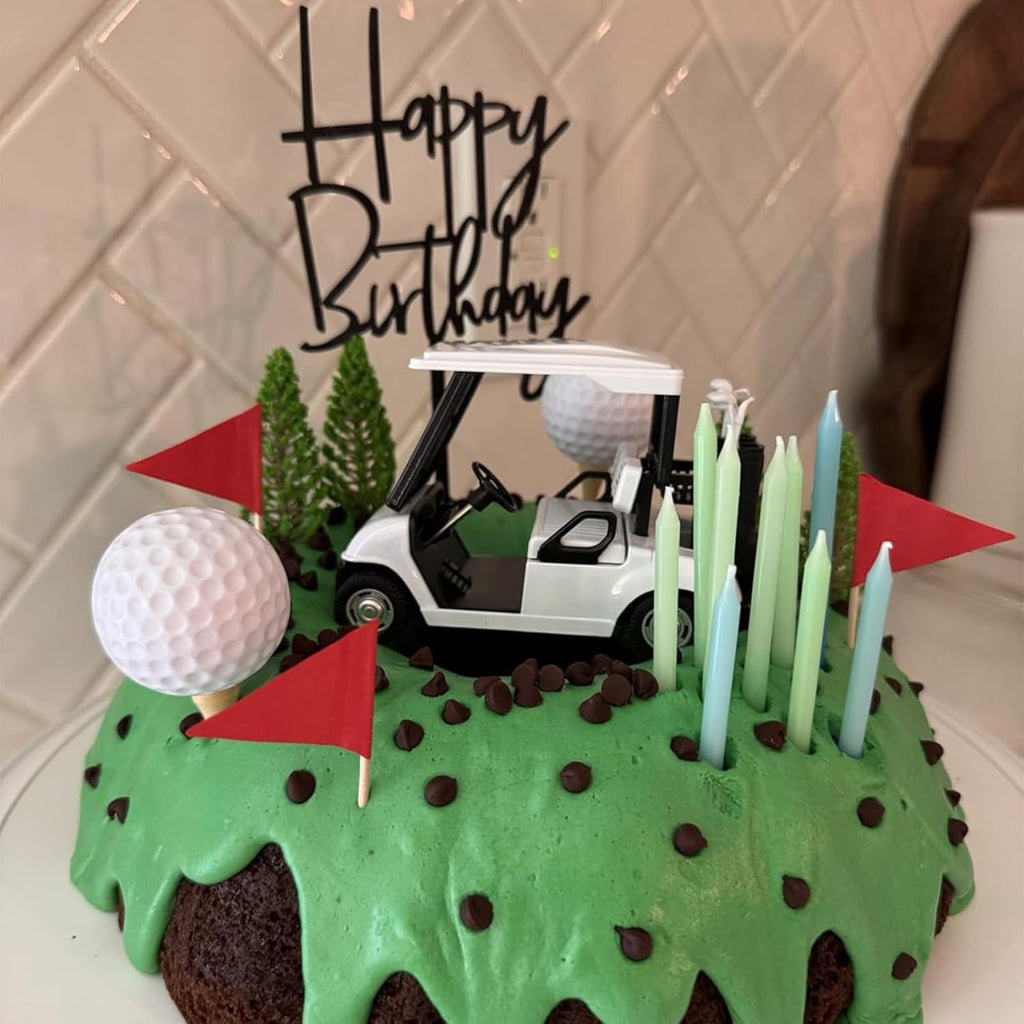 2026 New Golf Cake Decorations with Mini Cart, Clubs, Ball, Green Tree, Red Flag Cupcake Toppers, for Golf Theme Birthday Party Decoration Supplies