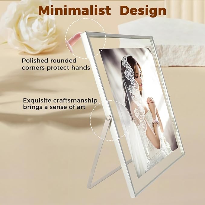 Silver Floating Frame (10"x12", Vertical), For Picture 9x11, 8.5x11, 8x10, Tabletop Shelf Photo Frame, Classy Gift For Festival, Wedding, Home or Office Décor