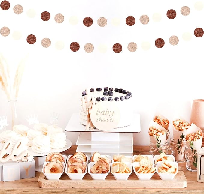 Boho Brown Champagne-Gold Party-Decorations Streamers-Garland - 52ft Fall Rustic Birthday Hanging Paper Banner,Autumn Baby Bridal Showe Neutral Wedding Bachelorette Decor Hugfond